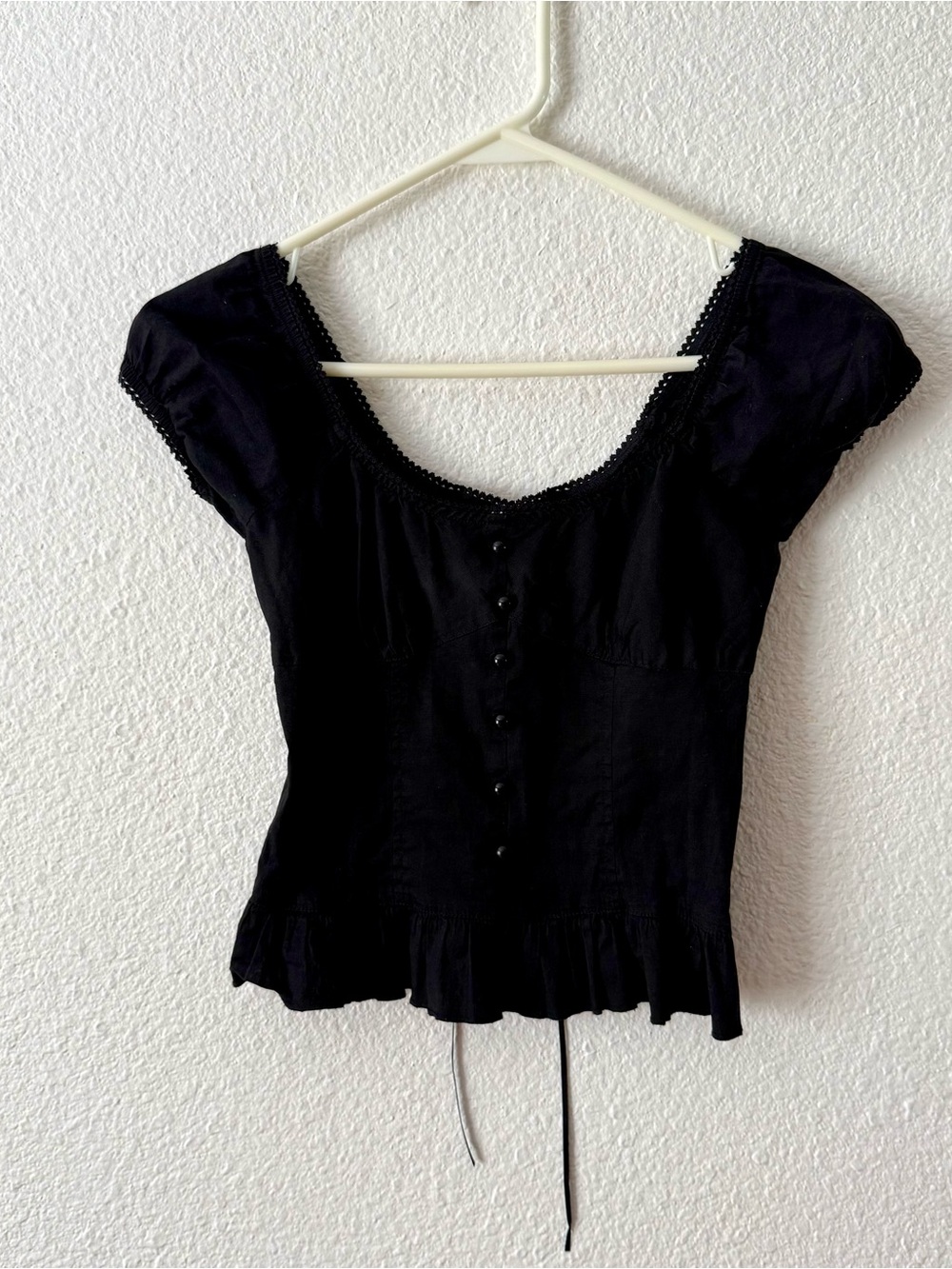 Pretty Good Black Corset Peasant Top S Lace Up Back Coquette Y2K Goth Boho